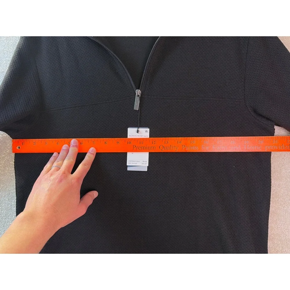 Perry Ellis Quarter Zip Pullover Mens Medium Black Textured Waffle‎ Knit NEW